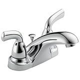 Delta Foundations Centerset Chrome Bathroom Faucet, 4 Inch 3 Hole Bathroom Sink Faucet for Vanity, Chrome B2510LF-PPU