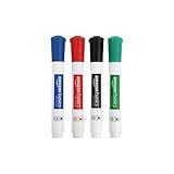 Amazon Basics Low-Odor Dry Erase Whiteboard Markers, Chisel Tip, Quick-Dry, Black, Red, Green, Blue, 4-Pack
