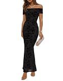 ZESICA Women's Summer Off Shoulder Floral Bodycon Maxi Formal Dress Black S