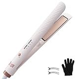 Quico Hair Straightener, 110-240V Global Travel Hair Straighteners for Women, 15s Fast Heating, Ceramic Negative Ion Flat Iron, Temp Memory, 320℉-450℉, Auto-Off, with Glove and Clips, Gift, Pink