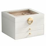 GeeBom Jewelry Box, 3-Layer jewelry organizers and storage, Cloud White