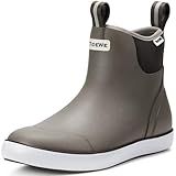 TIDEWE Deck Boots for Men, Waterproof Fishing Boots, Slip On Neoprene Rubber Ankle Rain Boots for Boating (Grey Brown, Size 8)
