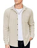 COOFANDY Men's Corduroy Jacket Stretch Fall Shacket Long Sleeve Overshirt Fleece Shirts Light Khaki