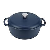 Amazon Basics Cast Iron Dutch Oven Pot with Lid, Enameled, Round, Dual Handles, Heavy-Duty, Medium, 6-Quart, Matte Navy