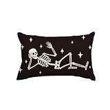 AVOIN colorlife Halloween Cool Skull Throw Pillow Cover, 12 x 20 Inch Skeleton Holiday Farmhouse Cushion Case Decoration for Sofa Couch