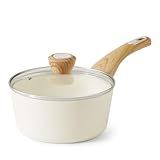 SENSARTE Ceramic Nonstick Sauce Pan with Lid, 1.5 Quart Small Saucepan, White Cooking Pot with Stay Cool Handle, Non toxic Kitchen Sauce Pot, Non stick Saucier Pan, Induction Pot, PFOA PTFE PFAS Free