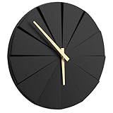 Driini Staircase Modern Wall Clock - Unique 10.5 in. Frameless Concrete Design - Contemporary, Minimalist Decor; No Numbers - Silent Battery Operated Clocks with Decorative Wooden Hands; Black