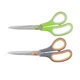 Amazon Basics Multipurpose Stainless Steel Scissors for Office, Crafts, Paper Cutting, Fabric Cutting, Right/Left Handed, Comfort Grip, PVD Coated, 2-Pack, Green and Grey