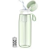 PHILIPS Filtered Water Bottle, BPA-Free Tritan Plastic Water Bottles, Replaces 450 Plastic Water Bottle with Reusable GoZero Everyday Water Filter, Portable Filtering Bottle for Travel, 22 oz, Green