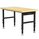 48” Chipboard Wood Work Bench Work Table, Heavy-Duty Adjustable Workbench with Power Outlets, 3000 Lbs Capacity Tool Bench Workstation for Garage, Workshop