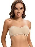 ANGOOL Strapless Bra for Women Padded Non-Slip Silicone Bandeau Bra Seamless Comfort Wirefree Tube Top Bralette, Beige, L