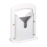 Hoan The Original Bagel Guillotine Slicer - 9.25-Inch Stainless Steel Blade Slicer - Safe and Efficient Easy Bagel Cutter for Muffins, Rolls, Buns with Precision Ground Serrated Blade (White)