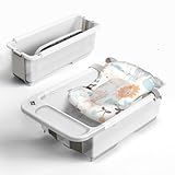 Collapsible Baby Bathtub - Large Capacity Baby Bath Tub with Thermometer & Soft Cushion | Portable Travel Newborn Infant Bathtub | Foldable Toddler Bathtub for Baby 0 to 36 Months (no Stand)