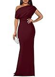YMDUCH Women's Elegant Sleeveless Off Shoulder Bodycon Long Formal Party Evening Dress WineRed