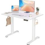 YDN Electric Standing Desk Adjustable Height, 40 x 24 Inches Stand up Desk with Cable Management, Home Office Desks with Splice Board & White Frame, White Top