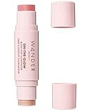 Wander Beauty On-the-Glow Blush and Illuminator - Coral Rose/Nude Glow - 7-in-1 Hydrating Cream Blush & Highlighting Stick - Stick Blush for Cheeks, Lip, & Body - Highlighter Makeup & Blush - 0.4 oz
