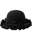 KORADI Womens Crochet Bucket Hat Ruffled Brim Knitted Hats Winter Boho Handmade Caps Black