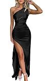 Memoriesea Women's High Split Wedding Guest Party Maxi Dress Black
