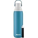 Brita Insulated Filtered Water Bottle with Straw, Reusable, Stainless Steel Metal, Blue Jay, 20 Ounce