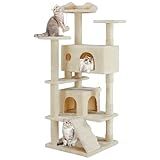 Aidoly Cat Tree 54 Inch, Multi-Level Cat Tower with Condo, Perches, Sisal Scratching Posts and Climbing Ladder, Pet Play Toy Balls House for Indoor Cats, Beige