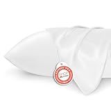 Bedsure Satin Pillowcases, Similar to Silk Pillow Cases Queen Size Set of 2, Pure White Cooling Pillow Case for Sleeping Women with Envelope Closure, Gifts for Women Men, 20x30 Inches, 2pcs