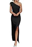 PRETTYGARDEN Women's One Shoulder Cocktail Maxi Dresses Black
