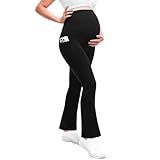 Leafigure Maternity Flare Leggings with Pockets Over The Belly Yoga Pants for Workout Soft Pregnancy Activewear Black M