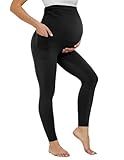 Happy.angel Maternity Leggings with Pockets Over The Belly - Soft Stretchy Yoga Pants for Pregnancy Workouts & Office Black M