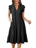 ANRABESS Womens Summer Dress Ruffle Sleeve V Neck Midi Dresses Fashion Casual Fit Flowy Tiered Boho Beach Vacation Sundress Black-L