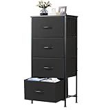 DUMOS Nightstand with 4 Drawers Bedside Table with Removable Fabric Bins Sturdy Steel Frame Wood Top Organizer Furniture for Bedroom Closet Living Room