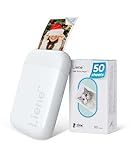 Liene 2x3” Photo Printer, Mini Instant Portable Color Mono Picture Printer Bundle 50 Zink Adhesive Paper, Bluetooth 5.0, Compatible w/iOS & Android, Small Phone Sticker for iPhone, Smartphone, White