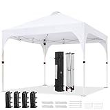 Yaheetech 10x10 Pop Up Canopy Tent with Vent, Easy Set Up Tent, Instant Sun Shelter Canopy with Wheeled Bag, 4 Sandbags, 12 Stakes & 4 Ropes, for Parties, Beach, Outdoor, White