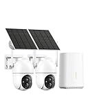 Aume Security Cameras Wireless Outdoor, 2 Cam Kit, No Subscription, Solar Powered Home Security Cameras System, 360° Panoramic View, 2K Color Night Vision, PIR Alerts, Support 5G & 2.4G WiFi Router
