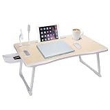 Laptop Bed Table, Laptop Desk for Bed, Foldable Laptop Bed Desk with USB Charge Port, Handle, Desktop Card Slot, Cup Slot, Side Drawer, Laptop Table Portable Notebook Stand for Eating Reading Working