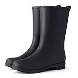Asgard Women's Mid Calf Rain Boots Waterproof Garden Shoes Slip on Rubber Boots, Black EU 38