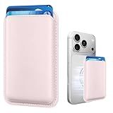 Magnetic Wallet Cell Phone Card Holder for Phone Case, Stronger Magnetic RFID Leather Phone Wallet Stick on Series of iPhone 17/16/15/14/13/12 and Pro/Promax, Light Pink