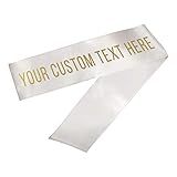 Andaz Press Funny Birthday Party Sash Your Custom Text Here, Gold Foil Serif Text, Satin White Ribbon, Includes Diamond Pin Personalized Ribbons Custom Sash Personalized Sash For Women