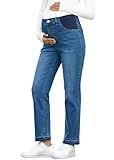 BLENCOT Women Maternity Pants Denim High Waisted Trendy Straight Leg Comfy Work Waistband Skinny Elastic Stretch Plus Size Jeans Outfits Pregnant Clothes Medium Ashleigh Blue