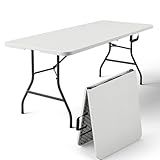MAKE CHANGES 6ft Folding Table, Foldable Picnic Table Portable Table for Indoor Outdoor Use Heavy Duty Plastic Table Camping Table with Carry Handle for Party, BBQ, White