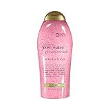 OGX Sensitive + Rose Water & Pink Sea Salt Exfoliating Body Scrub + Rose Quartz, Gentle Exfoliating Daily Body Wash Softens Skin, Body Scrub for Women, Sulfate-Free Surfactants, 19.5 fl oz