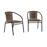Flash Furniture Lila Modern Rattan Indoor/Outdoor Stackable Dining Chairs, Stacking Rattan Bistro Chairs for Patio or Restaurant, Set of 2, Brown