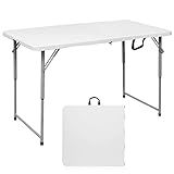 Byliable Folding Table 4 Foot Portable Heavy Duty Plastic Fold-in-Half Utility Table Small Indoor Outdoor Adjustable Height Folding with Carrying Handle, Camping and Party,White