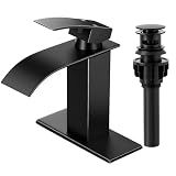 RNDIOZD Matte Black Bathroom Faucet with Waterfall Spout and Pop-up Drain
