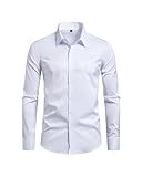 Lasjixion Mens Slim Fit Dress Shirts Wrinkle Free Formal Wedding Long Sleeve Button Down Shirts White