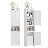 GLANZALANT Bathroom Cabinet with 2 Doors, 7.3 x 9.8 x 40.4 Inches, Small Freestanding Storage Cabinet with Adjustable Shelf, Floor Cabinet for Small Spaces, Bathroom, Entrances, Kitchen, White