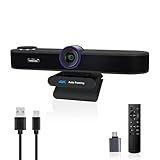 3-in-1 4K Webcam with Microphones and Speaker, AI Auto-Tracking 5X Digital Zoom Webcam 4K Adjustable Field of View Remote Control Works with Microsoft Teams, Zoom, Google Meet, PC Mac Laptop