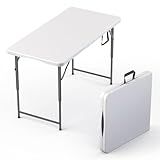 4 Feet Foldable Table Adjustable Height with Built in Handle, Steel Legs | Heavy Duty Portable | Perfect for Party, Dining, Wedding, Events, Picnic Indoor, Outdoor, Camping, Utility, Folding