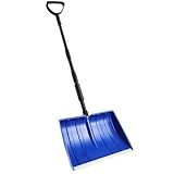 Yocada Snow Shovel 55 inch Long for Driveway Home Garage Snow Removal with D-Grip Handle Aluminum Strip Large Capacity Shovel for Garden Car Camping Outdoor Blue