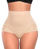 Womens Shapewear Tummy Control Underwear High Waist Shaper Panites Girdle Slimming Briefs(01# B Mid Rise Beige(lace),X-Large)