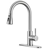 SOEBIZ Kitchen Faucets with Pull Down Sprayer, High Arc Single Handle Stainless Steel Commercial 1 or 3 Hole Kitchen Sink Faucet for Farmhouse Camper Laundry RV Bar, Brushed Nickel